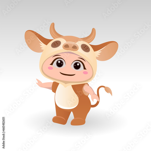Cute cow With Cartoon Icon Vector Illustration. Cute bear mascot costume concept Isolated Premium Vector. Flat Cartoon Style