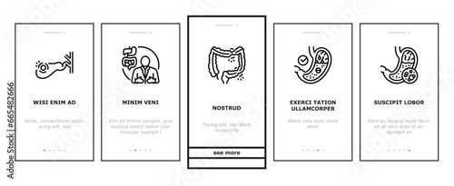 gastroenterologist doctor stomach onboarding mobile vector health gastroenterology, intestine research, medical bowel, disease microbiota gastroenterologist doctor stomach illustrations
