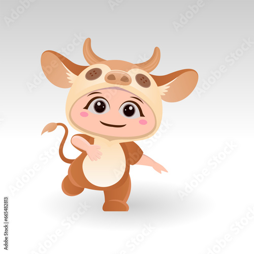 Cute cow With Cartoon Icon Vector Illustration. Cute bear mascot costume concept Isolated Premium Vector. Flat Cartoon Style