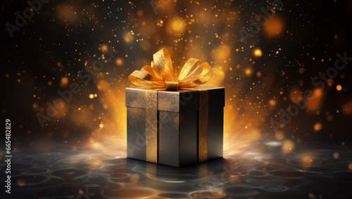 Gift box confetti explosion. Magic open surprise gift box package decoration photo