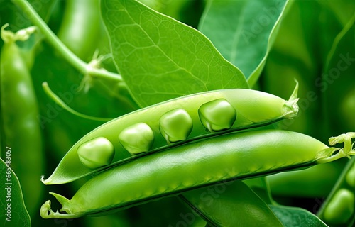 Close up of peas in pea pod.