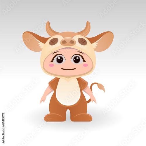 Cute cow With Cartoon Icon Vector Illustration. Cute bear mascot costume concept Isolated Premium Vector. Flat Cartoon Style