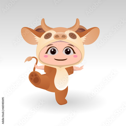 Cute cow With Cartoon Icon Vector Illustration. Cute bear mascot costume concept Isolated Premium Vector. Flat Cartoon Style
