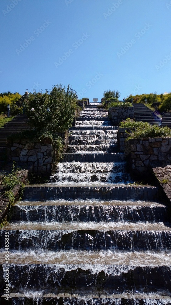 waterfall stairs in the garden