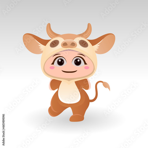 Cute cow With Cartoon Icon Vector Illustration. Cute bear mascot costume concept Isolated Premium Vector. Flat Cartoon Style
