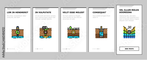 hydrogeologist industrial onboarding mobile vector geology industry, pipe drill, man engineering mining, geologist oil, team, data hydrogeologist industrial illustrations