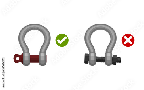 good and bad practice image of using the shackle pin photo