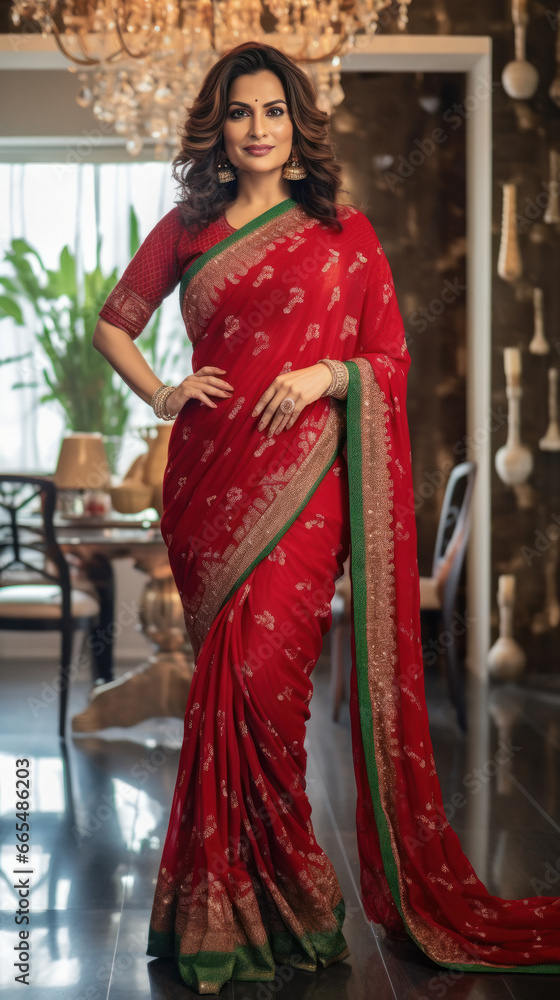 Indian woman in traditional saree.