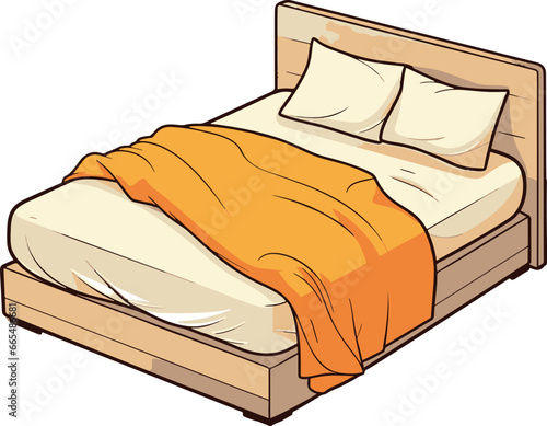 Minimalistic vector image of a simple bed, depicted in a comic style with vibrant and flat colors.