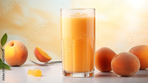 glass of fresh peach juice and fruits