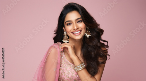 Beautiful and attractive indian woman wearing jewelery smiling. photo