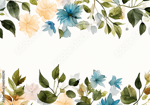 植物と花の水彩装飾背景フレーム