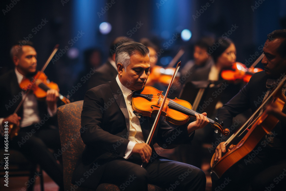 Fototapeta premium senior group performing Indian classical music event
