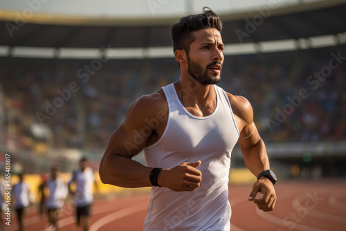 Indian male athlete running on the field © Niks Ads