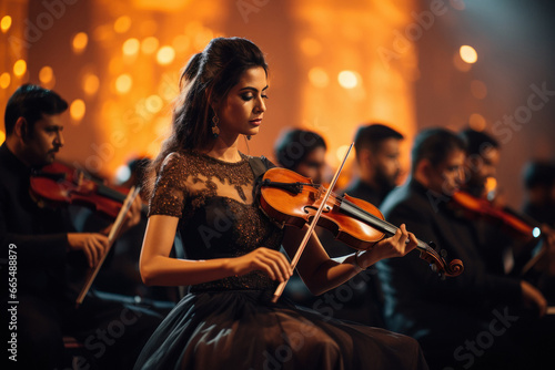 Young indian woman performing in classical music consort photo
