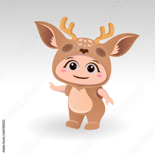 Cute Deer With Cartoon Icon Vector Illustration. Cute bear mascot costume concept Isolated Premium Vector. Flat Cartoon Style
