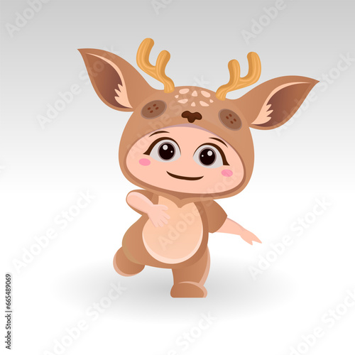 Cute Deer With Cartoon Icon Vector Illustration. Cute bear mascot costume concept Isolated Premium Vector. Flat Cartoon Style