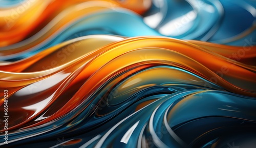 3D wave shiny glass, background wallpaper yellow and blue blank bend soft