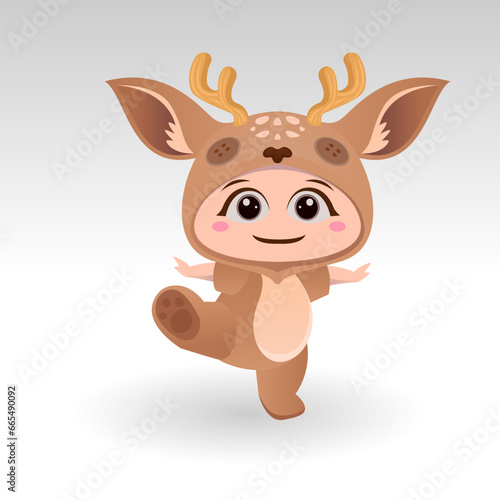Cute Deer With Cartoon Icon Vector Illustration. Cute bear mascot costume concept Isolated Premium Vector. Flat Cartoon Style