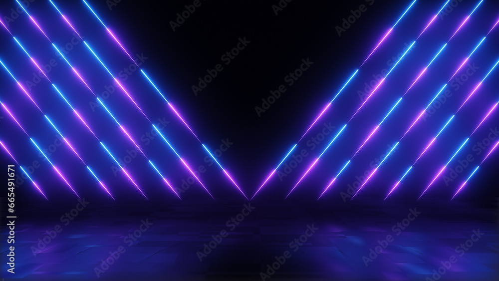 Abstract futuristic background with neon blue and purple glowing lines