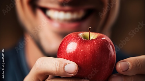 smiling man holding an apple