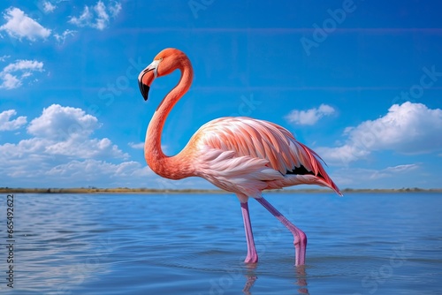 Pink Flamingo in the water. © MdBepul