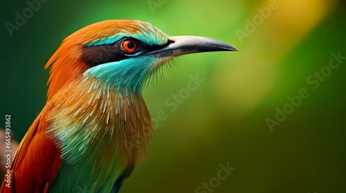 Turquoise Browed Motmot in vibrant colors.