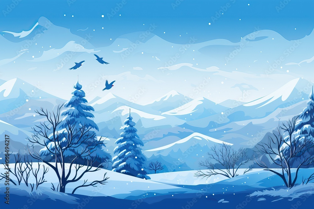 Fototapeta premium winter forest snow slope backgrounds, landscapes, simplistic cartoon, mountainous vistas