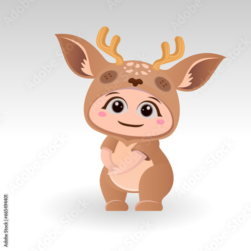 Cute Deer With Cartoon Icon Vector Illustration. Cute bear mascot costume concept Isolated Premium Vector. Flat Cartoon Style