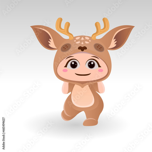 Cute Deer With Cartoon Icon Vector Illustration. Cute bear mascot costume concept Isolated Premium Vector. Flat Cartoon Style