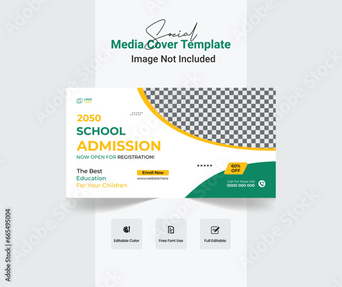School admission web banner or educational social media template Vector, Kids school education cover template, and back to school.