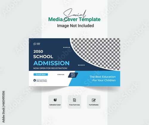 School admission web banner or educational social media template Vector, Kids school education cover template, and back to school.