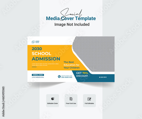 School admission web banner or educational social media template Vector, Kids school education cover template, and back to school.