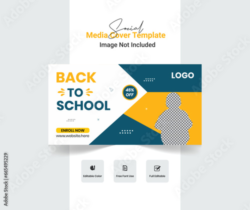 School admission web banner or educational social media template Vector, Kids school education cover template, and back to school.