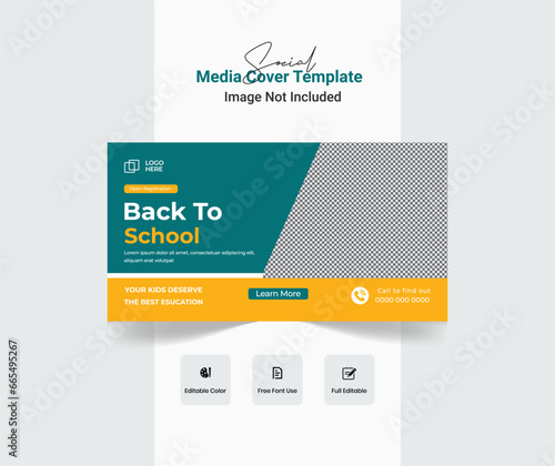 School admission web banner or educational social media template Vector, Kids school education cover template, and back to school.