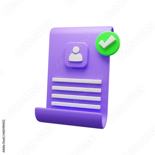 CV Approved 3d icon illustration or Resume Approved 3D illustration icon or CV design 3d icon illustration or employee selected icon illustration