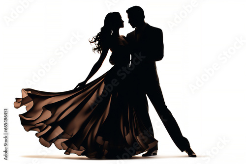 Silhouette of ballroom dancers who are dancing as a couple showing their technique skills at a Latin dance competition event, Generative AI stock illustration image isolated on a white background photo