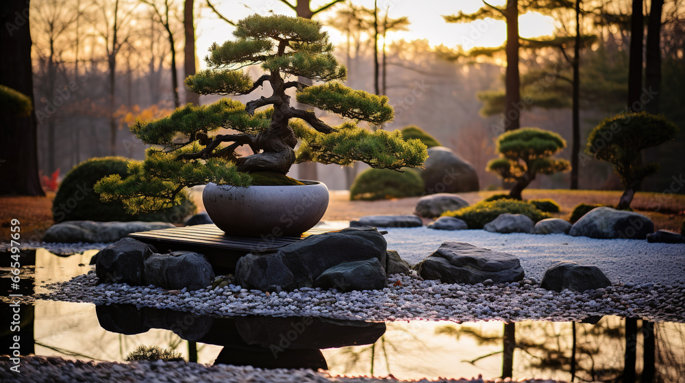 Japanese zen garden. Generative Ai. - obrazy, fototapety, plakaty 