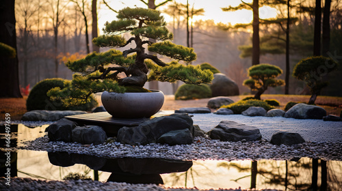 Japanese zen garden. Generative Ai. photo