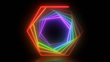 3d illustration, Abstract colorful neon background with glowing lines in hexagon form