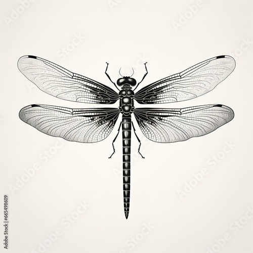 illustration of a dragonfly in black and white 