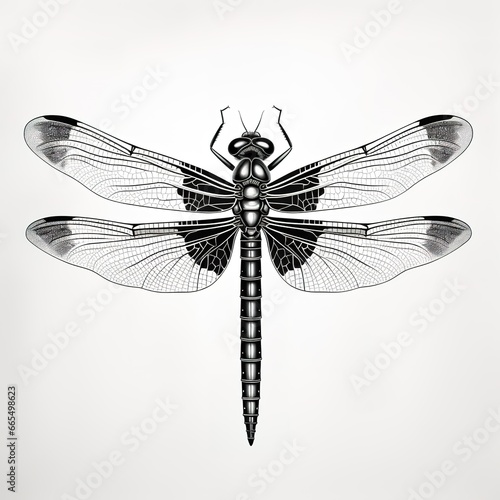 illustration of a  dragonfly  in black and white  © Yi_Studio