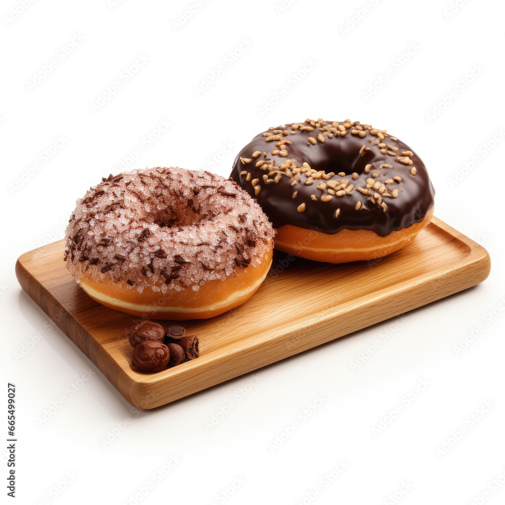 donuts on a wooden plate donuts on a wooden plate
