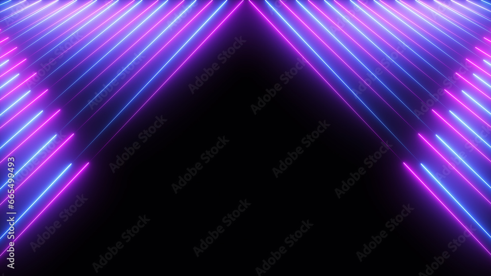 Obraz premium Abstract neon background with glowing blue and purple laser beams. Futuristic technology concept.
