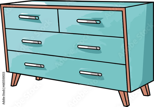 Minimalistic vector illustration of a simple, comic-style dresser with flat colors.