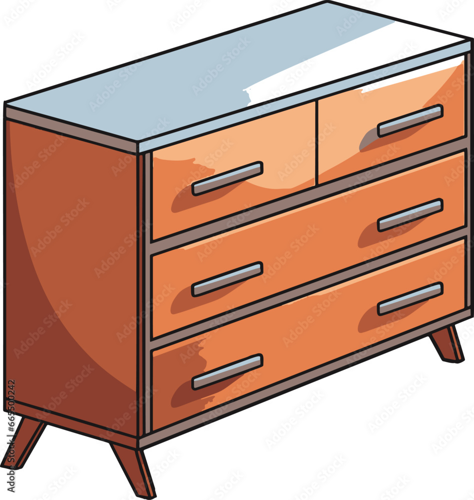 A clean and vibrant vector design showcasing a dresser in a minimalist comic style with simple flat colors for a modern and eye-catching look. A clean and vibrant vector design showcasing a dresser in a minimalist comic style with simple flat colors for a modern and eye-catching look.