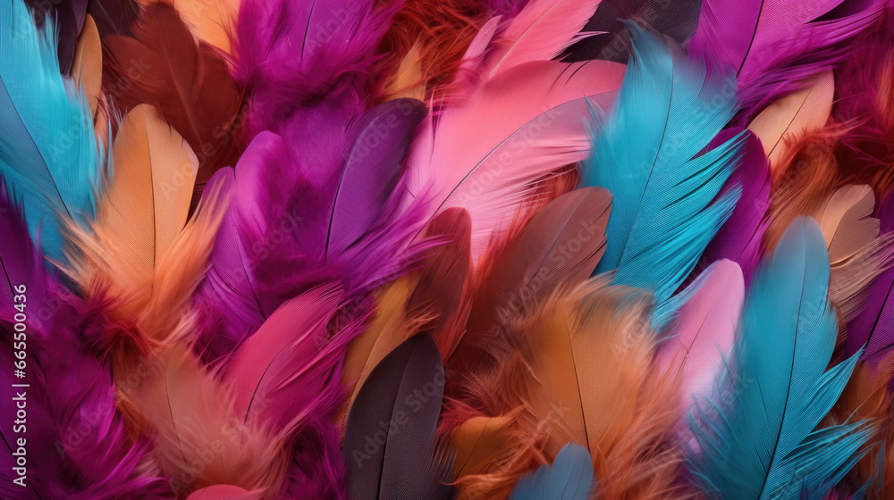 Close up of a multicolored feather background. Close up of a multicolored feather background.