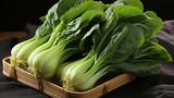 bok choy on a wooden plate