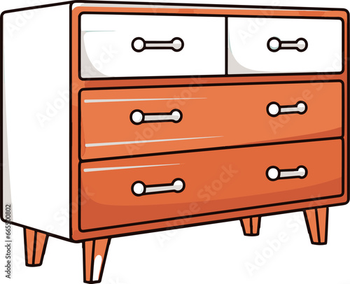 Minimalistic vector image of a simple, flat-colored comic-style dresser with clean lines and a visually engaging design.