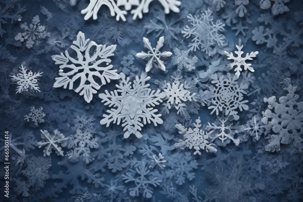 Winter Christmas group snowflake, close-up, blue background. AI generated. Winter Christmas group snowflake, close-up, blue background. AI generated.